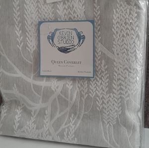 Kevin O'Brien Queen Matelasse Reversible Jacquard Coverlet Willow Grey